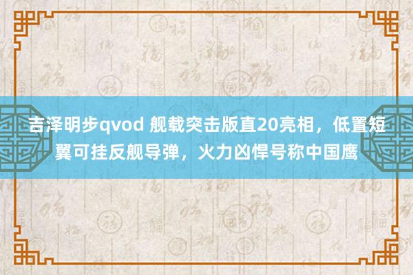 吉泽明步qvod 舰载突击版直20亮相，低置短翼可挂反舰导弹，火力凶悍号称中国鹰