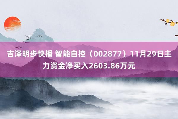 吉泽明步快播 智能自控（002877）11月29日主力资金净买入2603.86万元