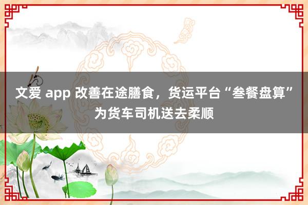 文爱 app 改善在途膳食，货运平台“叁餐盘算”为货车司机送去柔顺