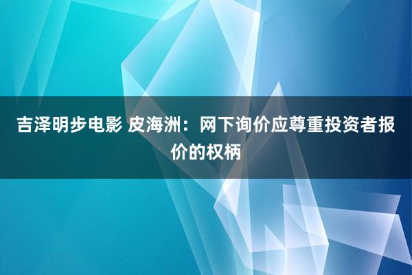 吉泽明步电影 皮海洲：网下询价应尊重投资者报价的权柄