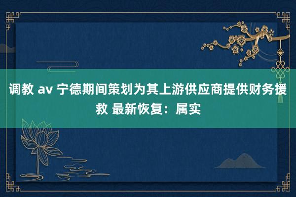 调教 av 宁德期间策划为其上游供应商提供财务援救 最新恢复：属实