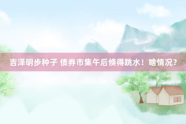 吉泽明步种子 债券市集午后倏得跳水！啥情况？