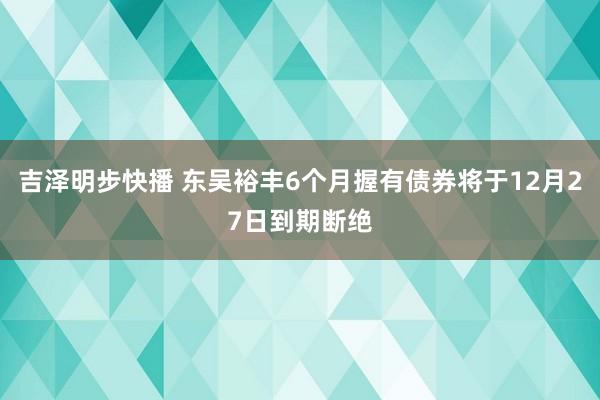 吉泽明步快播 东吴裕丰6个月握有债券将于12月27日到期断绝