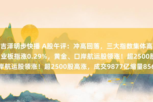 吉泽明步快播 A股午评：冲高回落，三大指数集体高涨，沪指涨0.09%创业板指涨0.29%，黄金、口岸航运股领涨！超2500股高涨，成交9877亿缩量856亿